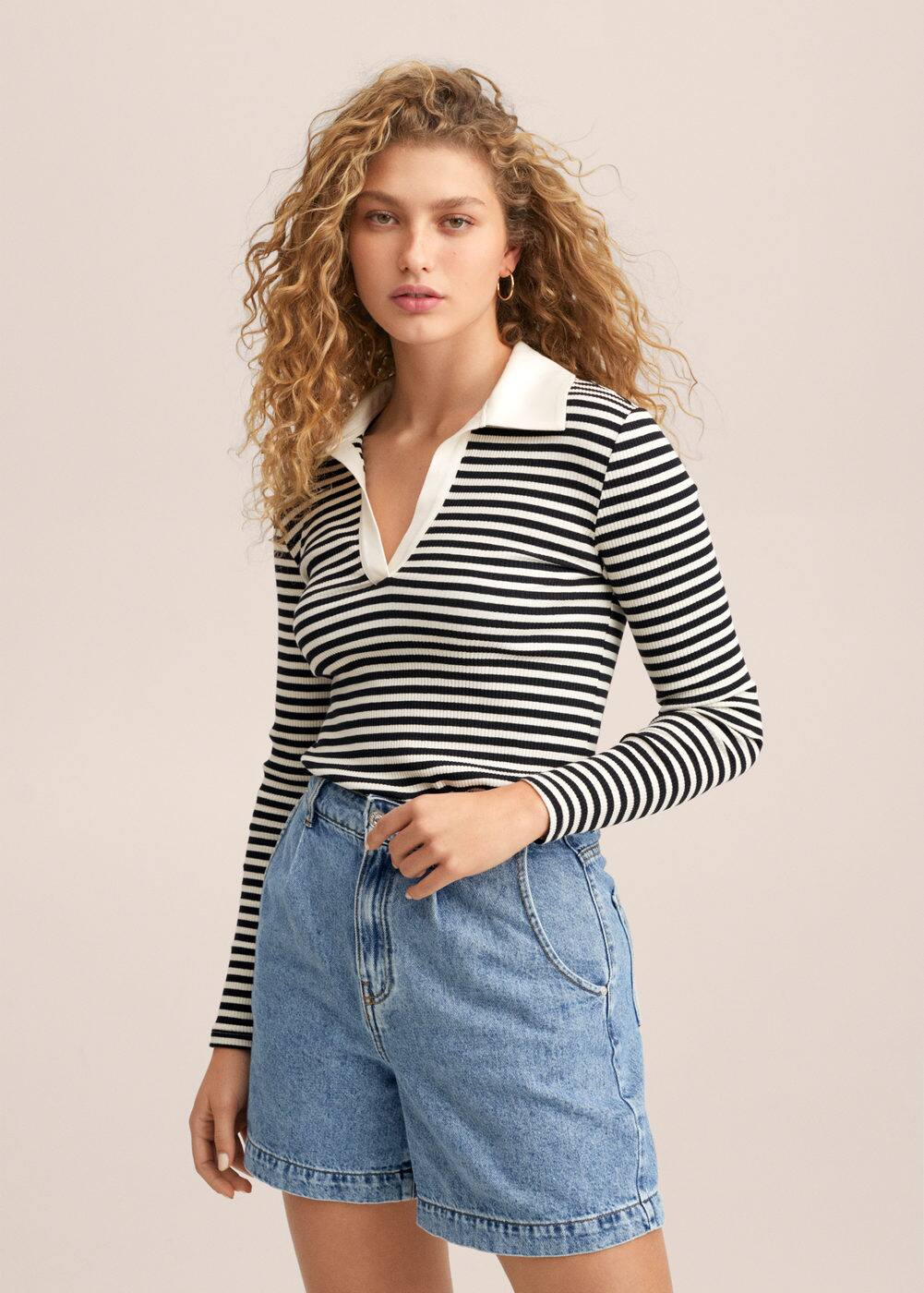 Striped cotton polo shirt -  Woman | Mango Canada