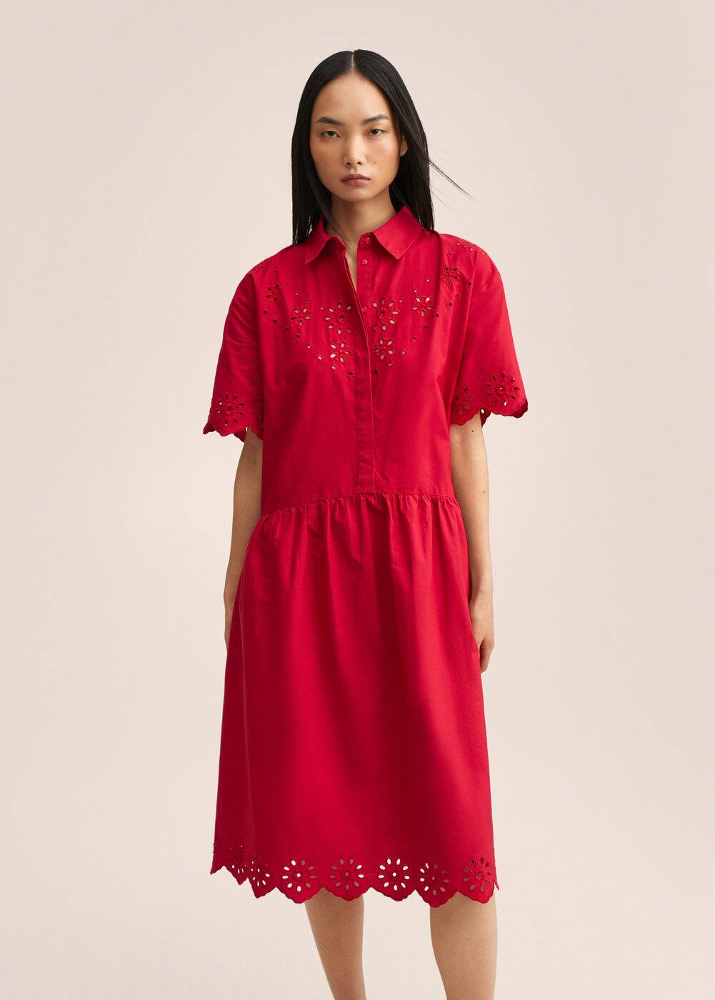 Embroidered details shirt dress Woman Mango Latvia