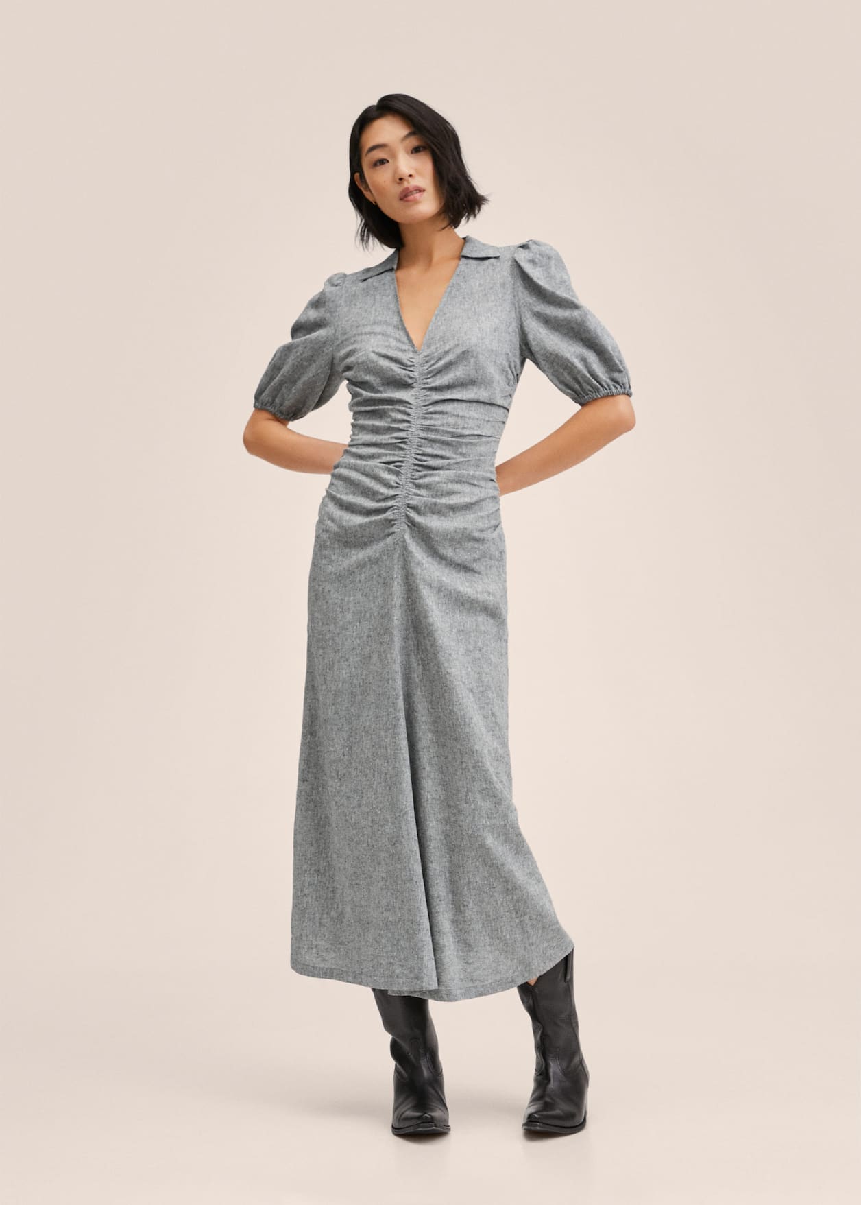 Ruched linen dress - General plane