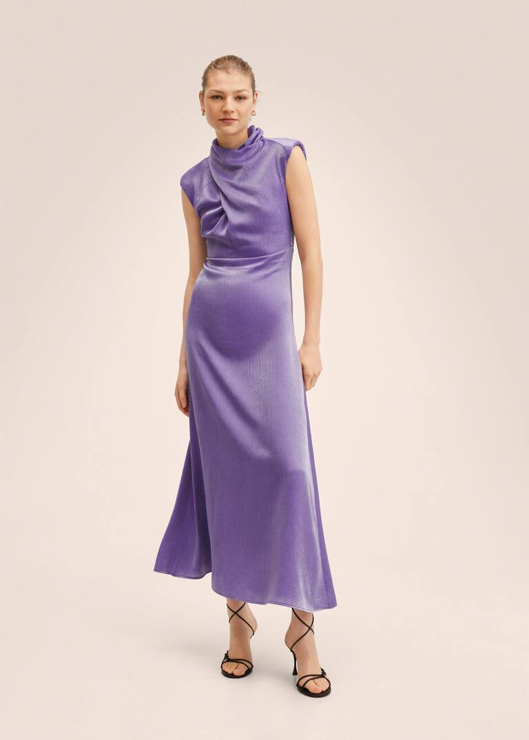 Textured dress with shoulder pads Women MANGO OUTLET USA