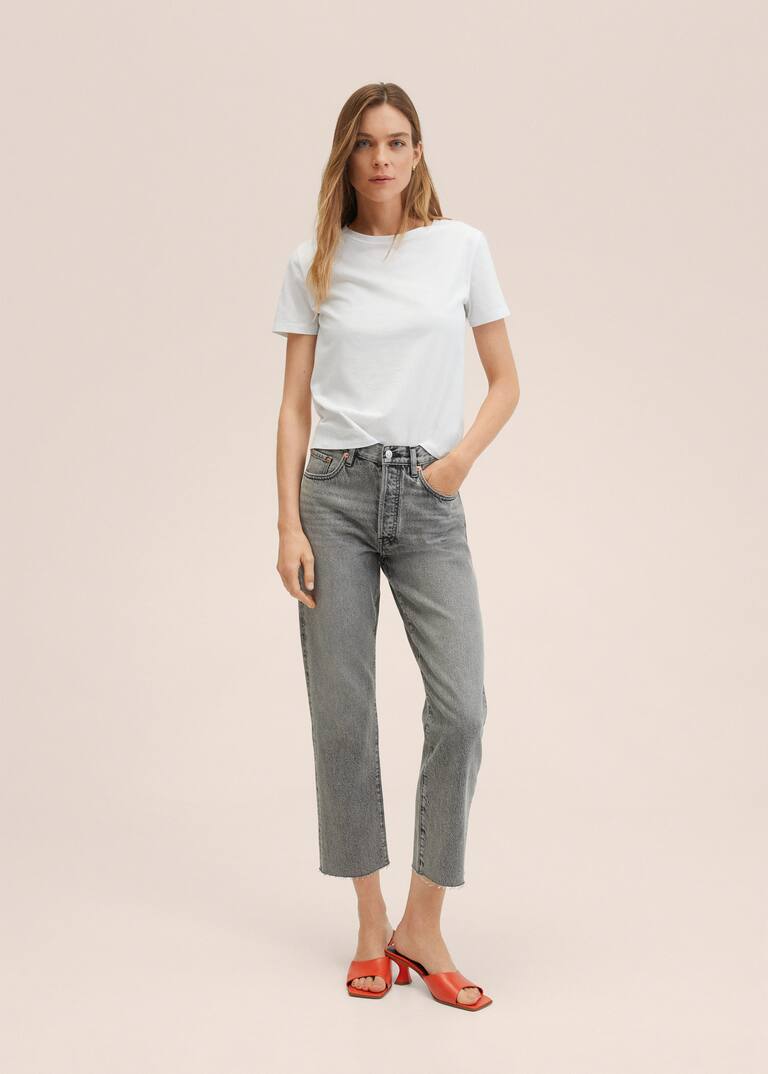 Jean droit taille haute crop - Femme | Mango Canada jean cropped taille haute