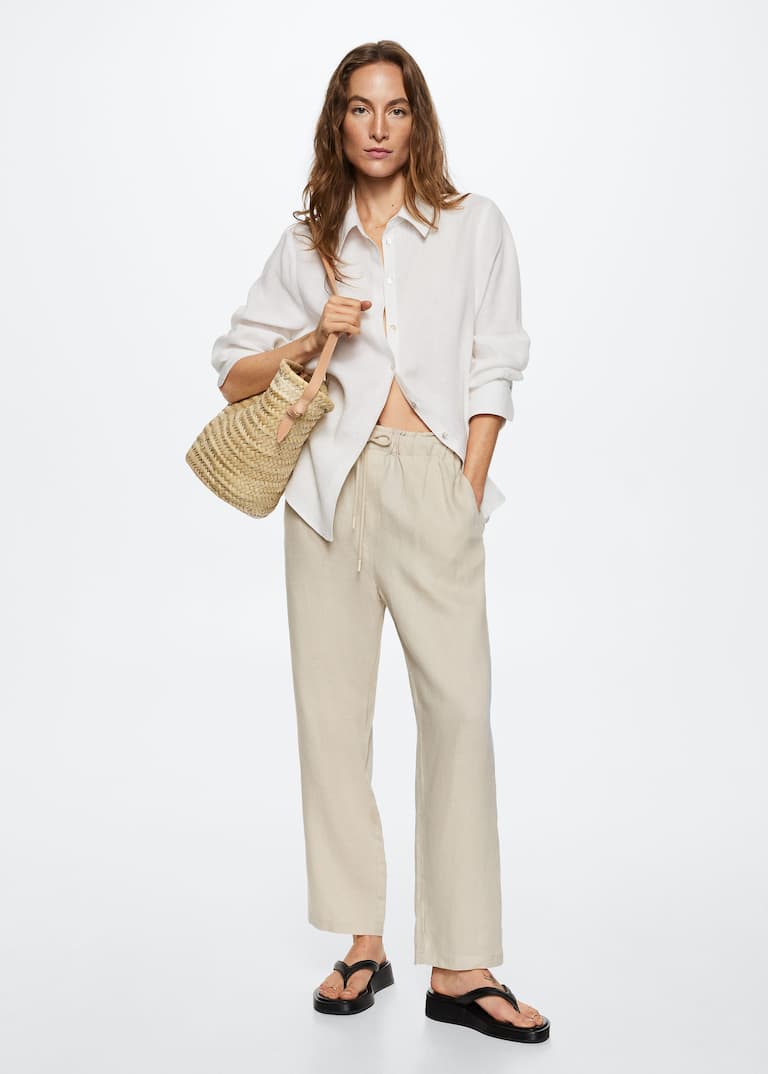 Lino Pantalón Chino Mujer Mango MANGO Pantalón Recto Lino Mujer Mango