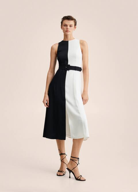 Dvojbarevné šaty s páskem