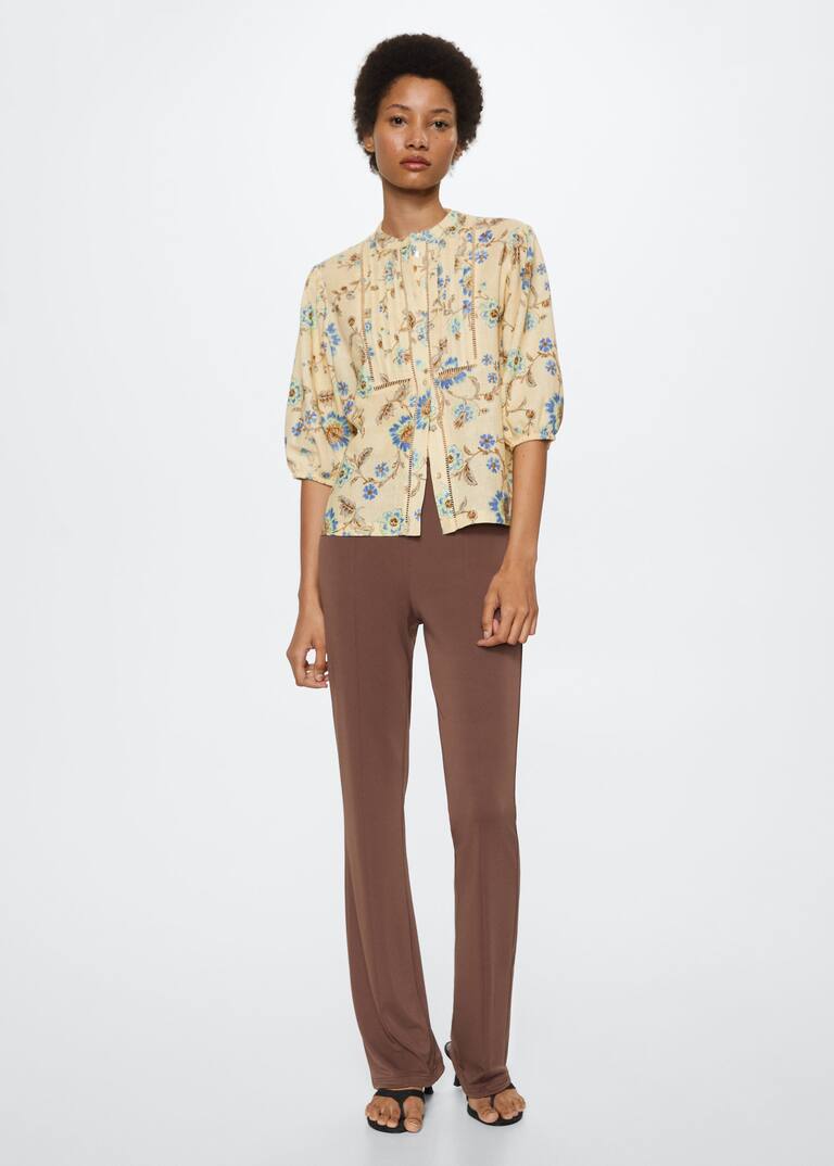 Floral linenblend blouse Women MANGO OUTLET USA
