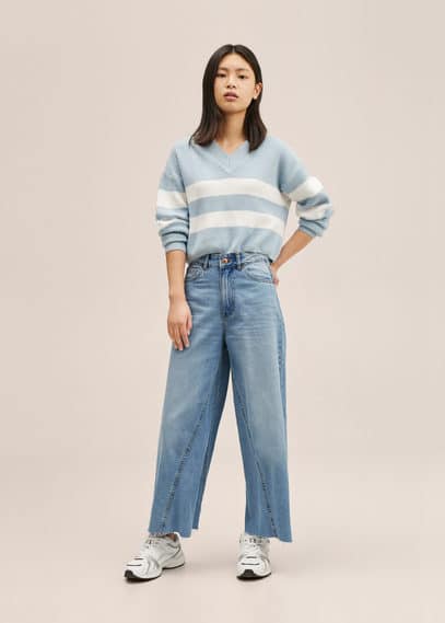 Jeans culotte bordo inferiore sfilacciato