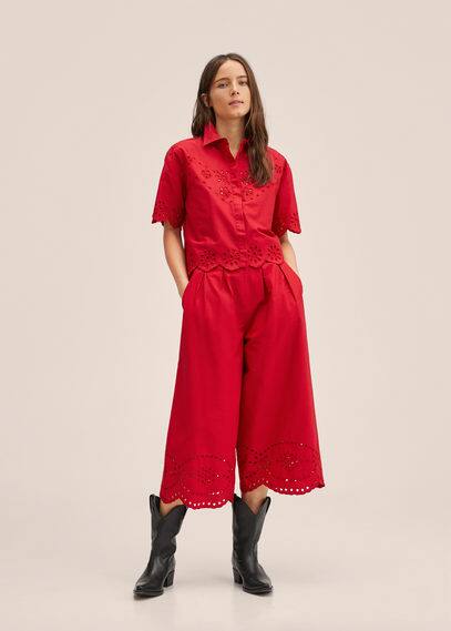 Pantaloni cotone ricamo