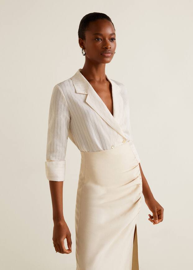 스트라이프 소프트 패브릭 블라우스