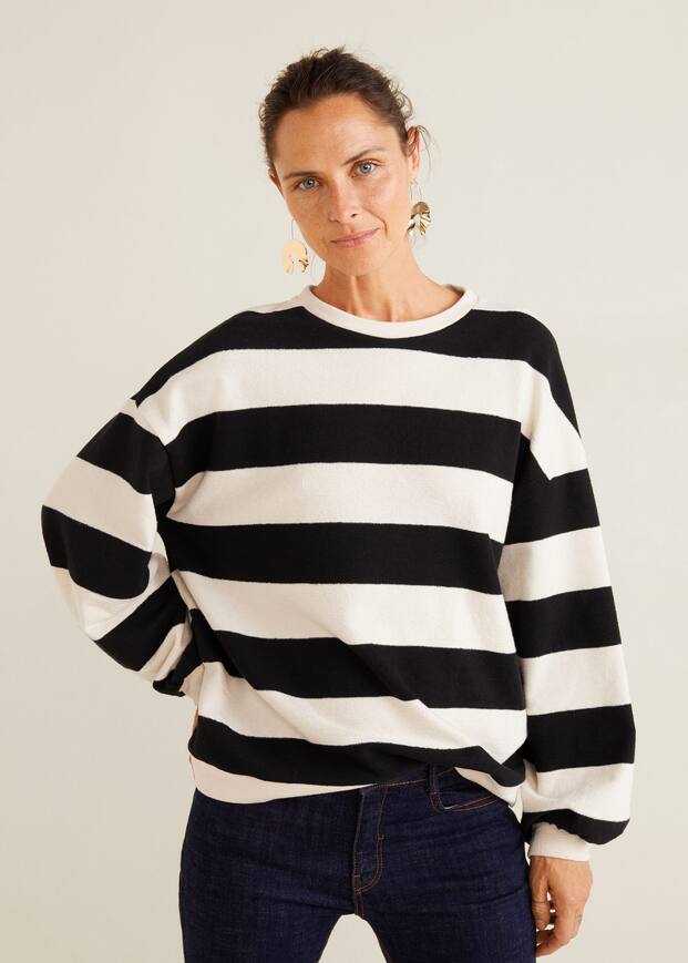 스트라이프 면 혼방 스웨트셔츠