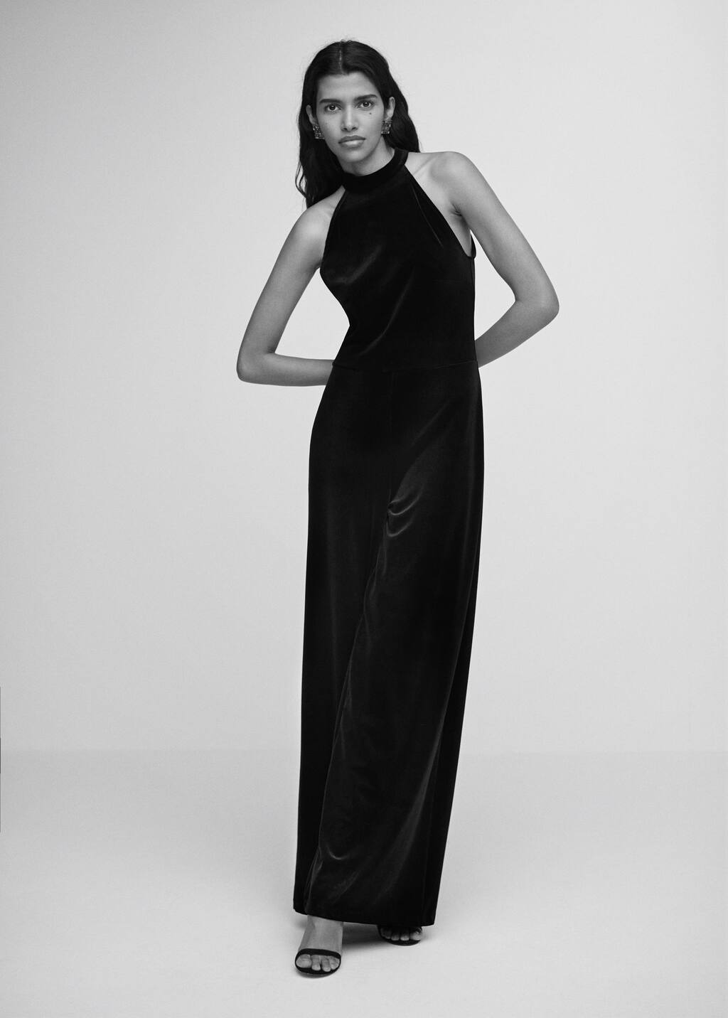 mango black velvet jumpsuit