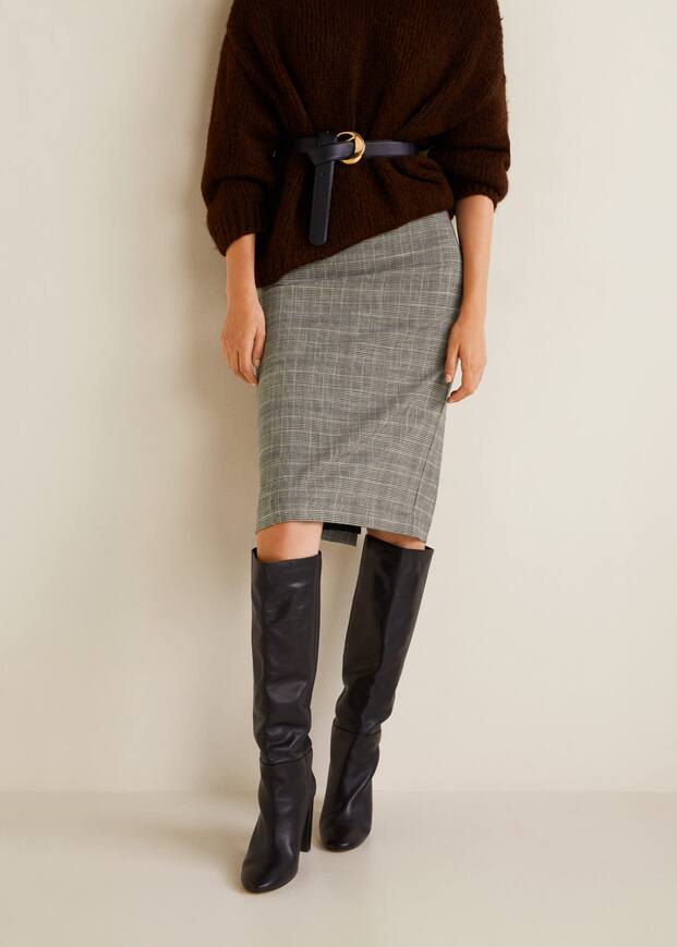 체크 펜슬 스커트