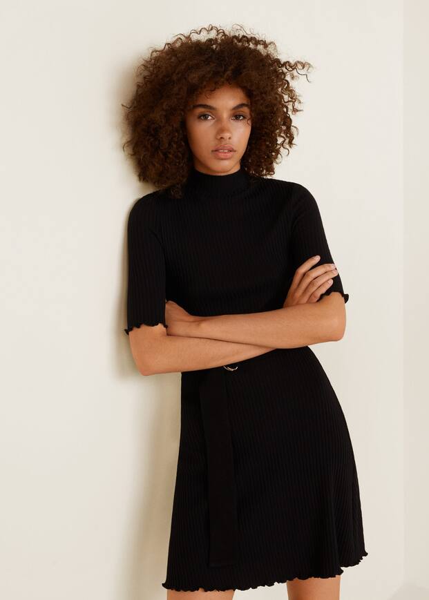 벨트 리브드 드레스