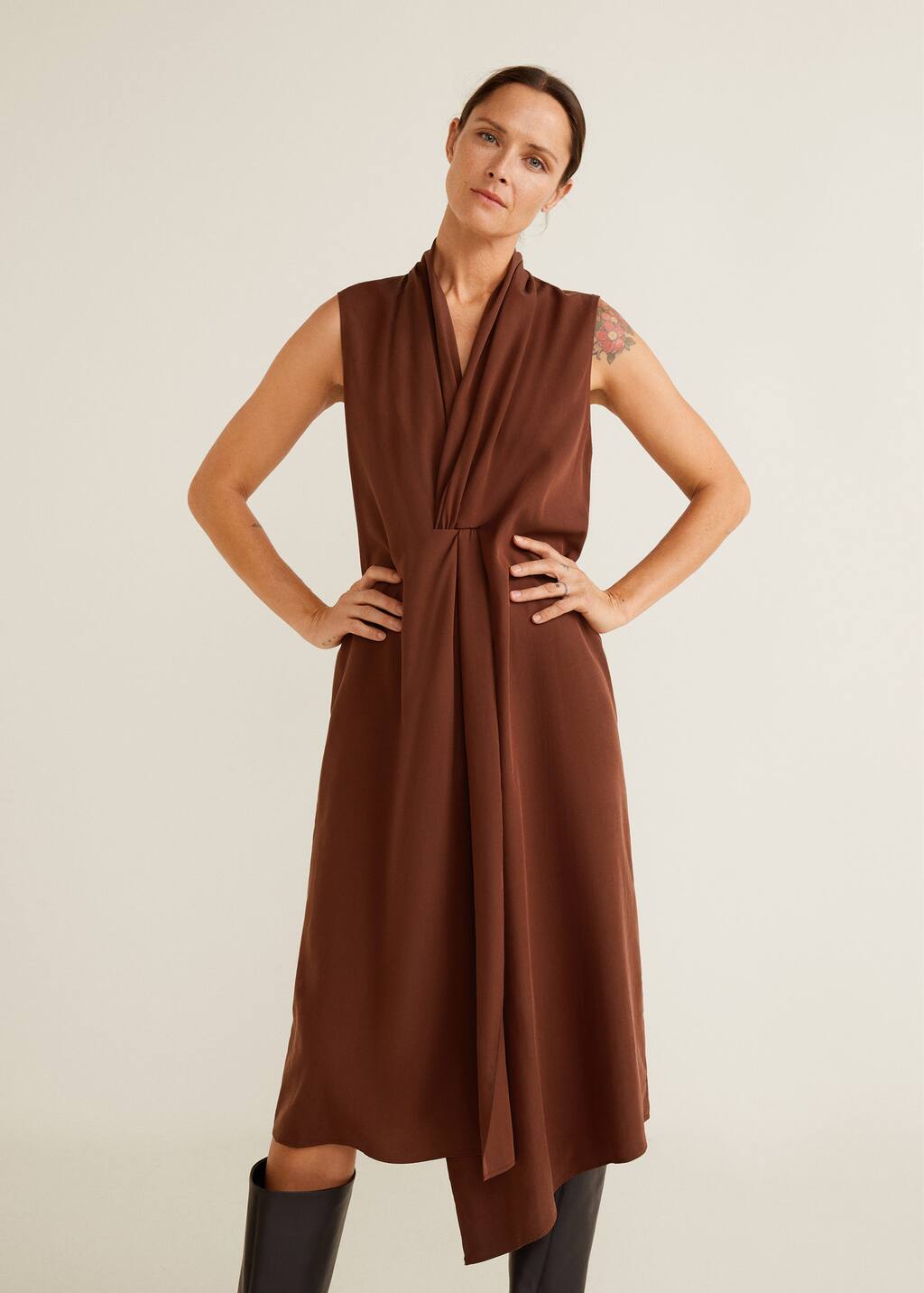 Mango draped neckline dress Clearance