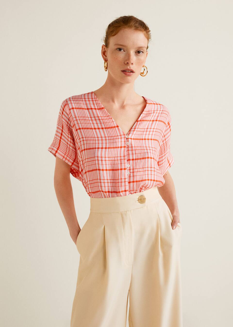 체커드 오버사이즈 블라우스