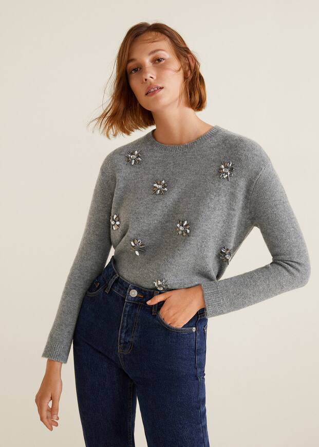 크리스탈 디테일 스웨트셔츠