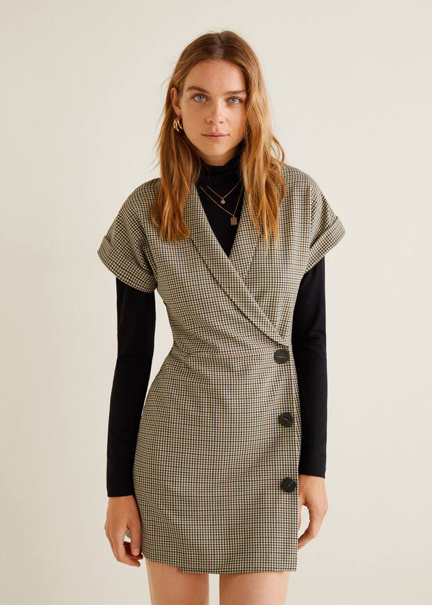 체크 랩 드레스