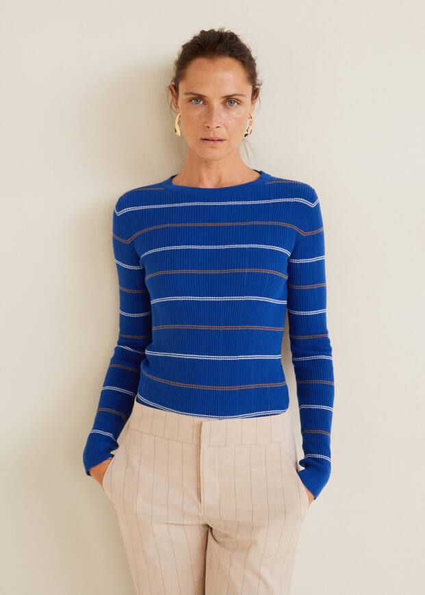 콘트라스팅 스트라이프 코튼 스웨터