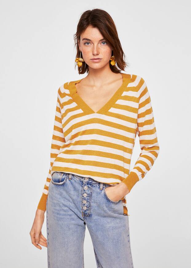 스트라이프 리넨 스웨터