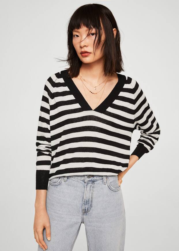 스트라이프 리넨 스웨터