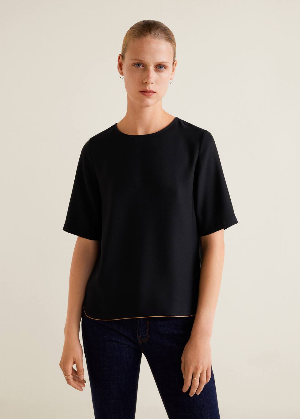 콘트라스트 트림 블라우스