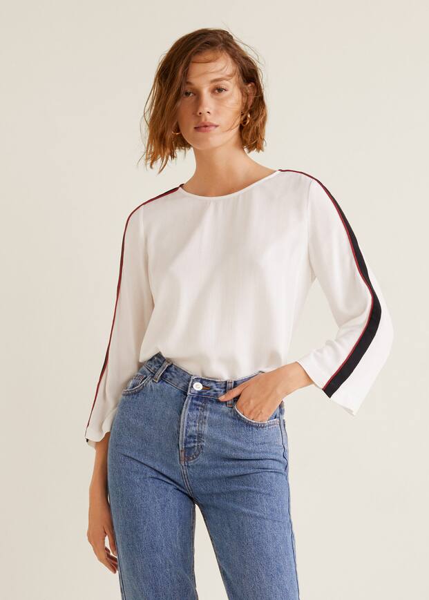 콘트라스트 트림 블라우스