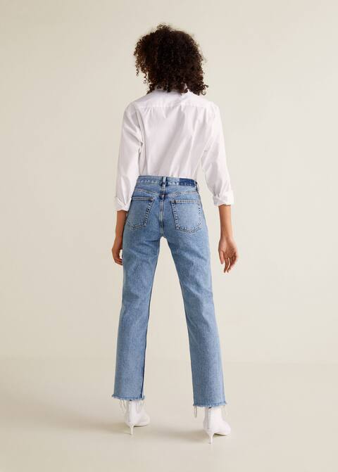 包裹式腰身直纹裁牛仔裤 - 商品背面