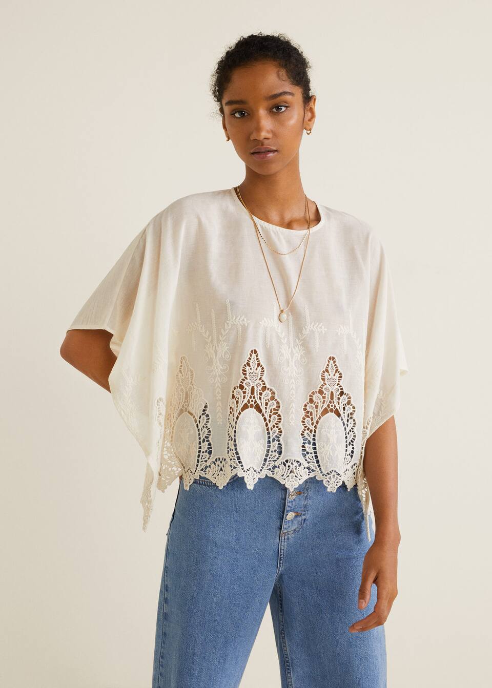 자수 면 블라우스