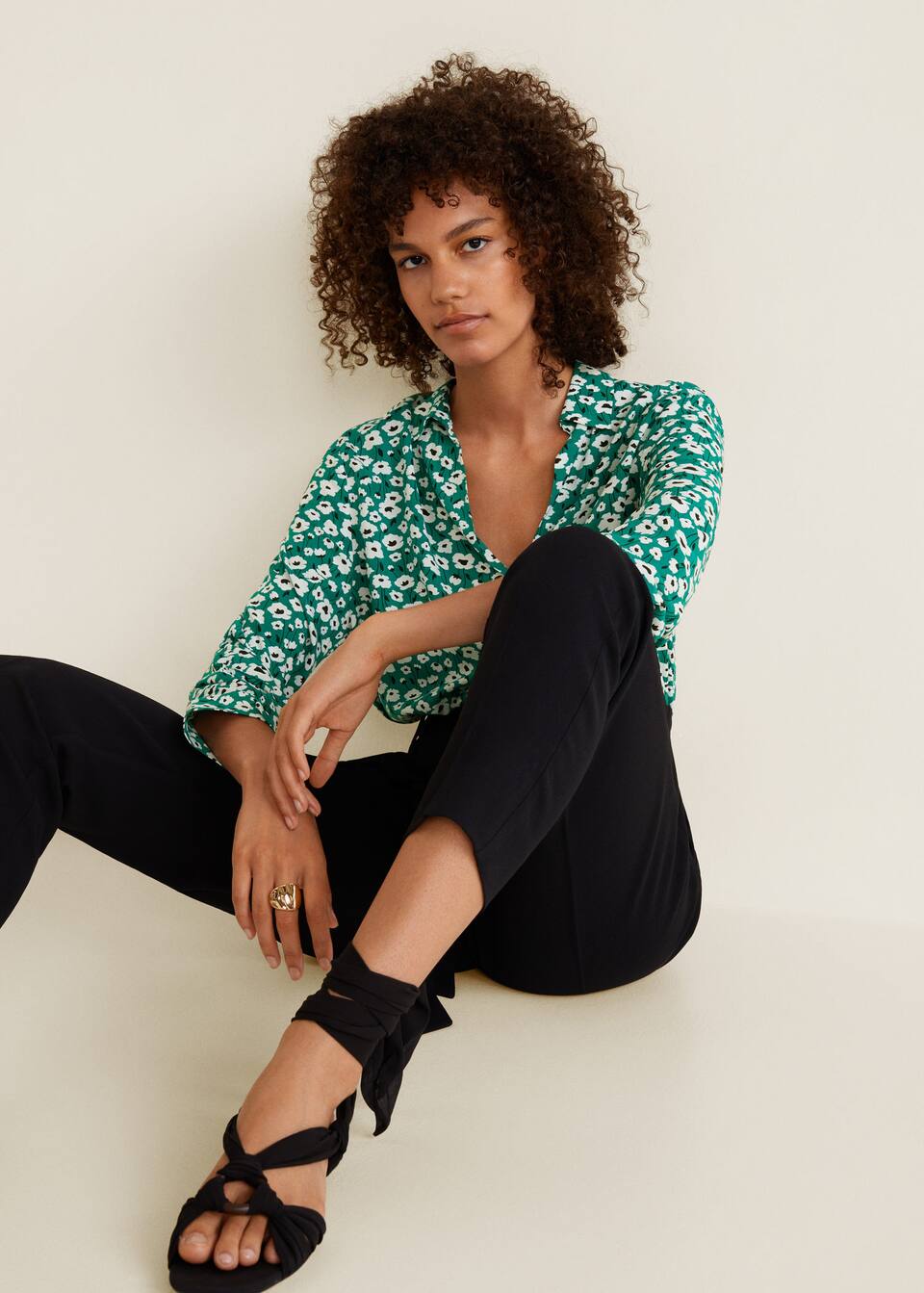 프린티드 플로위 셔츠