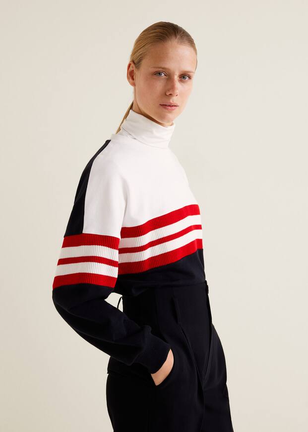 스트라이프 면 혼방 스웨트셔츠