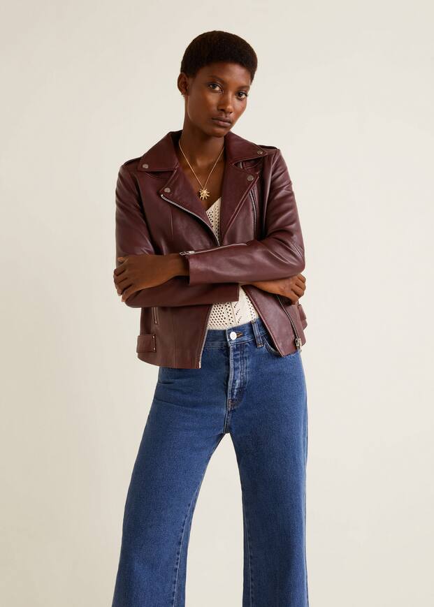 지퍼 가죽 바이커 재킷