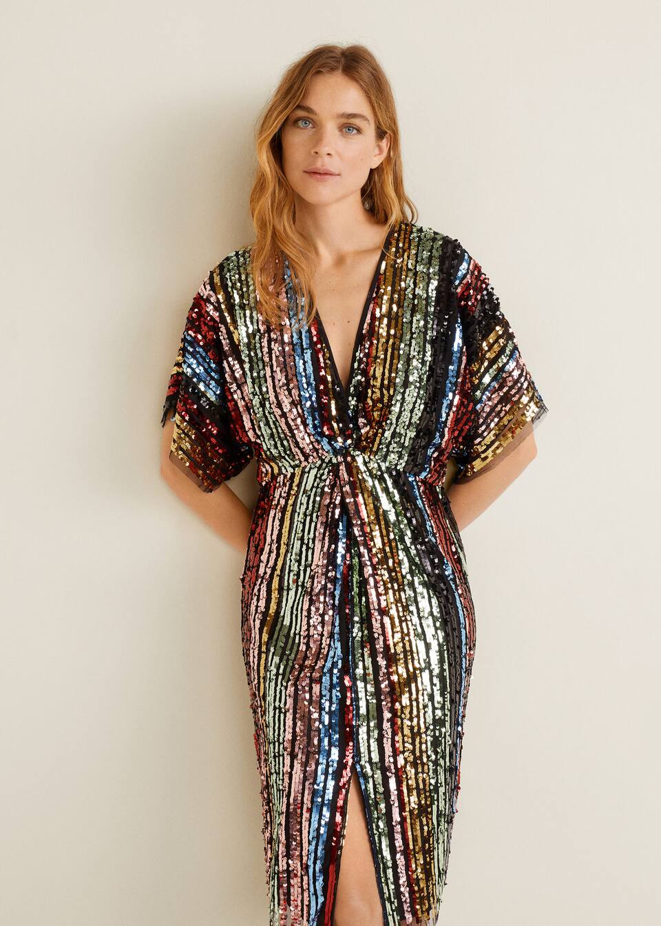 Side slit sequined gown