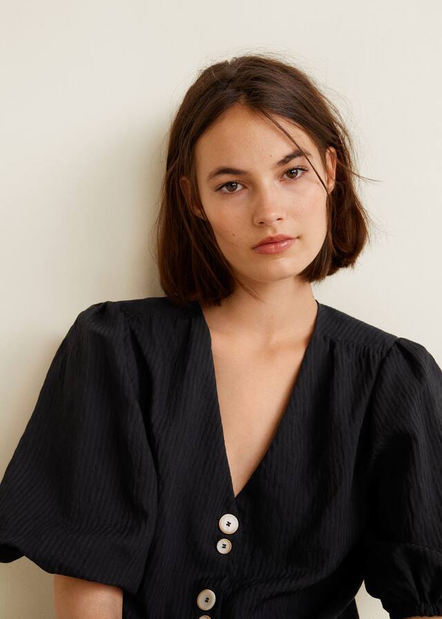 버튼드 텍스처드 블라우스