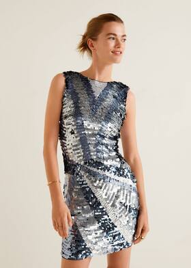 Vestido combinado lantejoulas - Plano médio