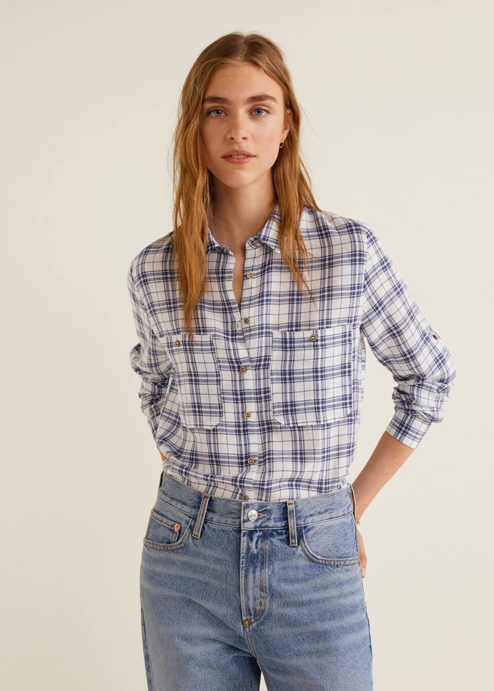 가슴 포켓 면 셔츠