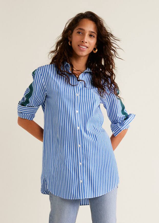 장식 트림 스트라이프 셔츠