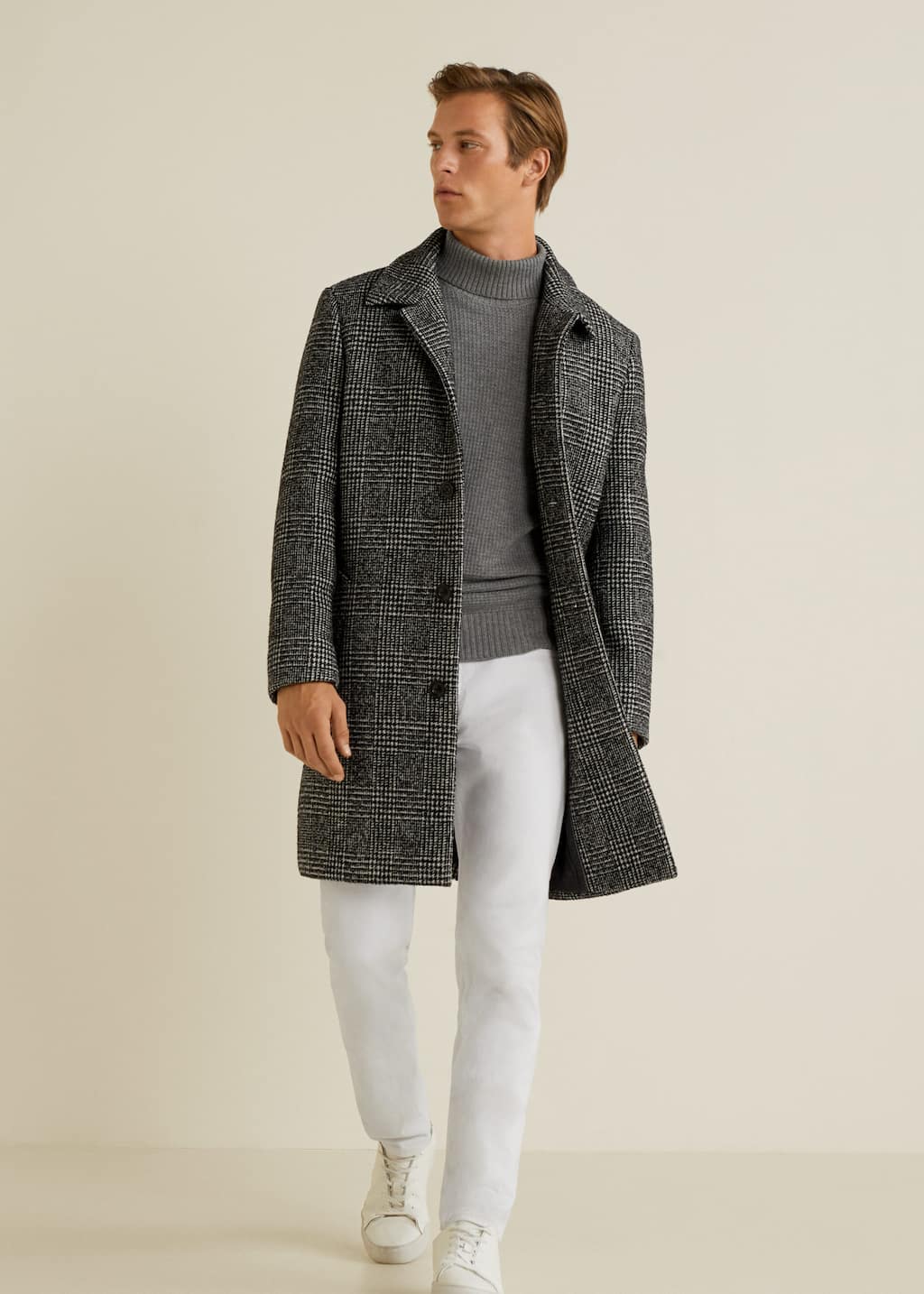 Manteau laine à carreaux prince de galles Homme | Mango Manteau laine à carreaux prince de galles Homme | Mango