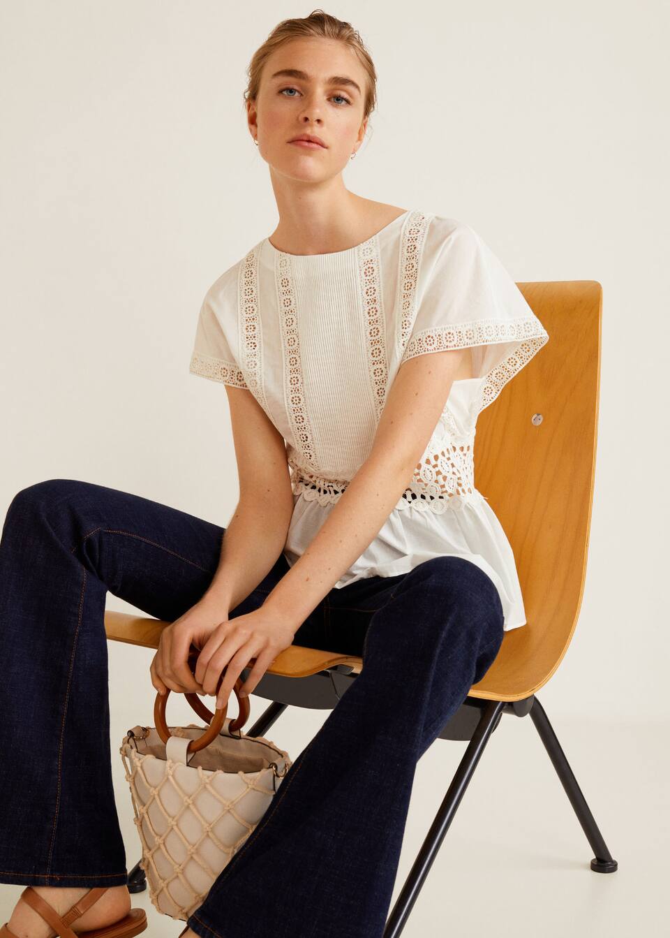 Guipure Panel Top Woman Mango Romania