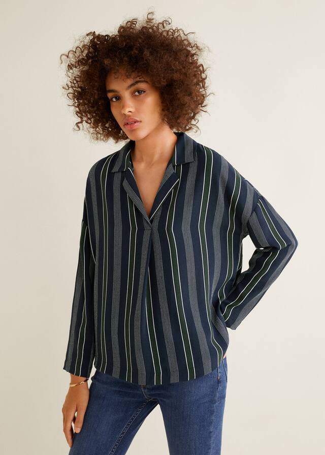 스트라이프 프린트 블라우스