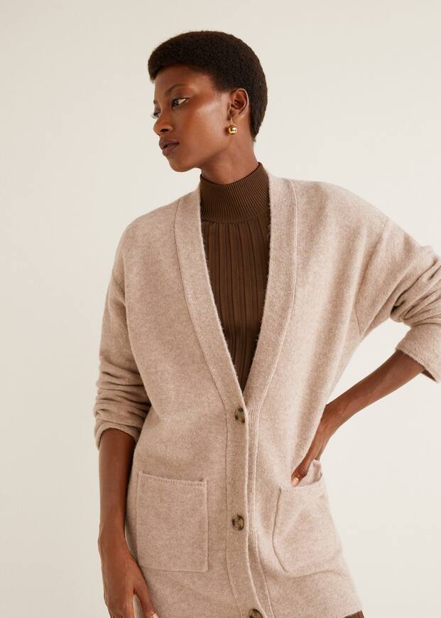 롱 울 혼방 가디건