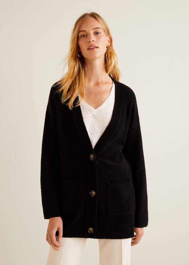 롱 울 혼방 가디건