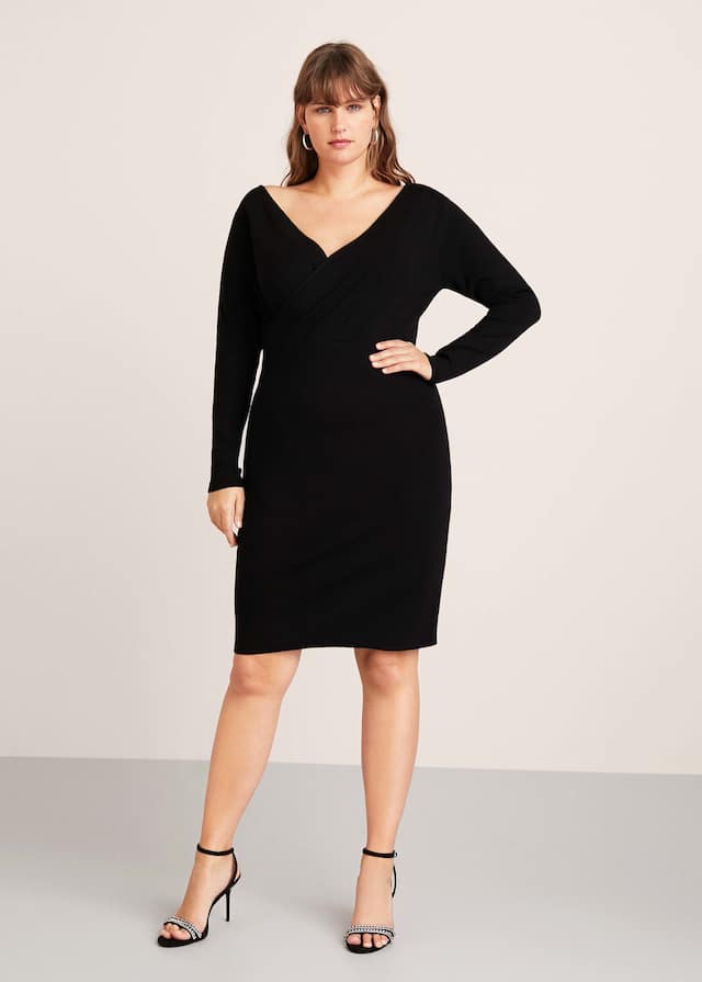 Wrap neckline knitted dress