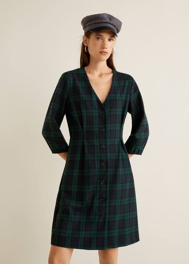 버튼드 체크 드레스