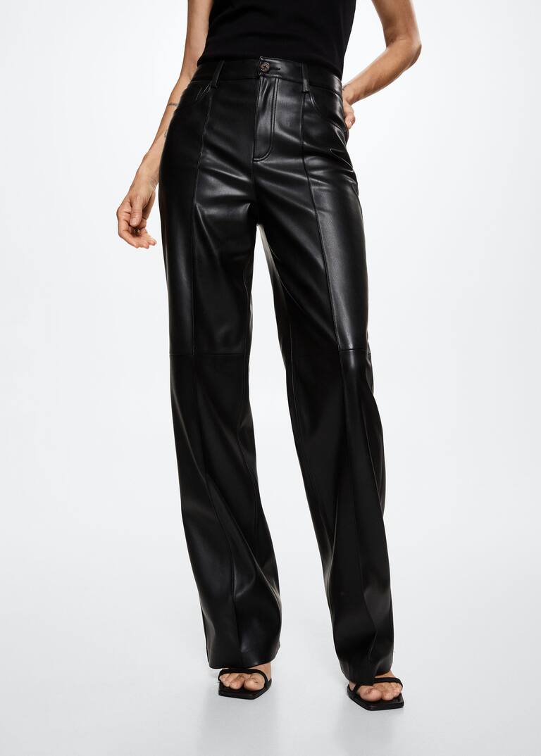 Leather effect high waist pant Women Mango USA