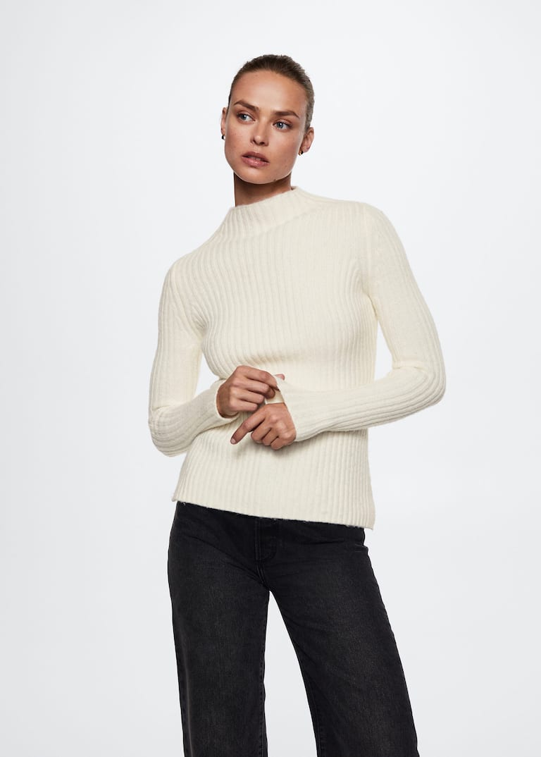 High collar ribbed knit sweater Woman Mango Ireland