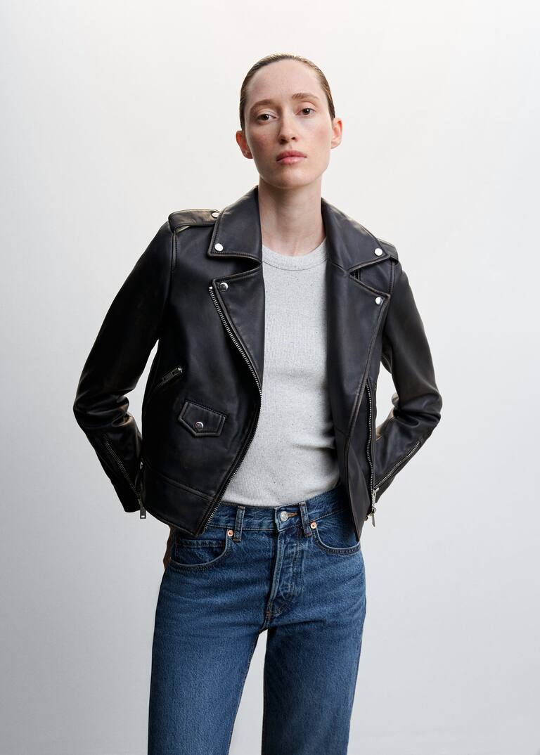 Leather jacket worn effect Women Mango USA