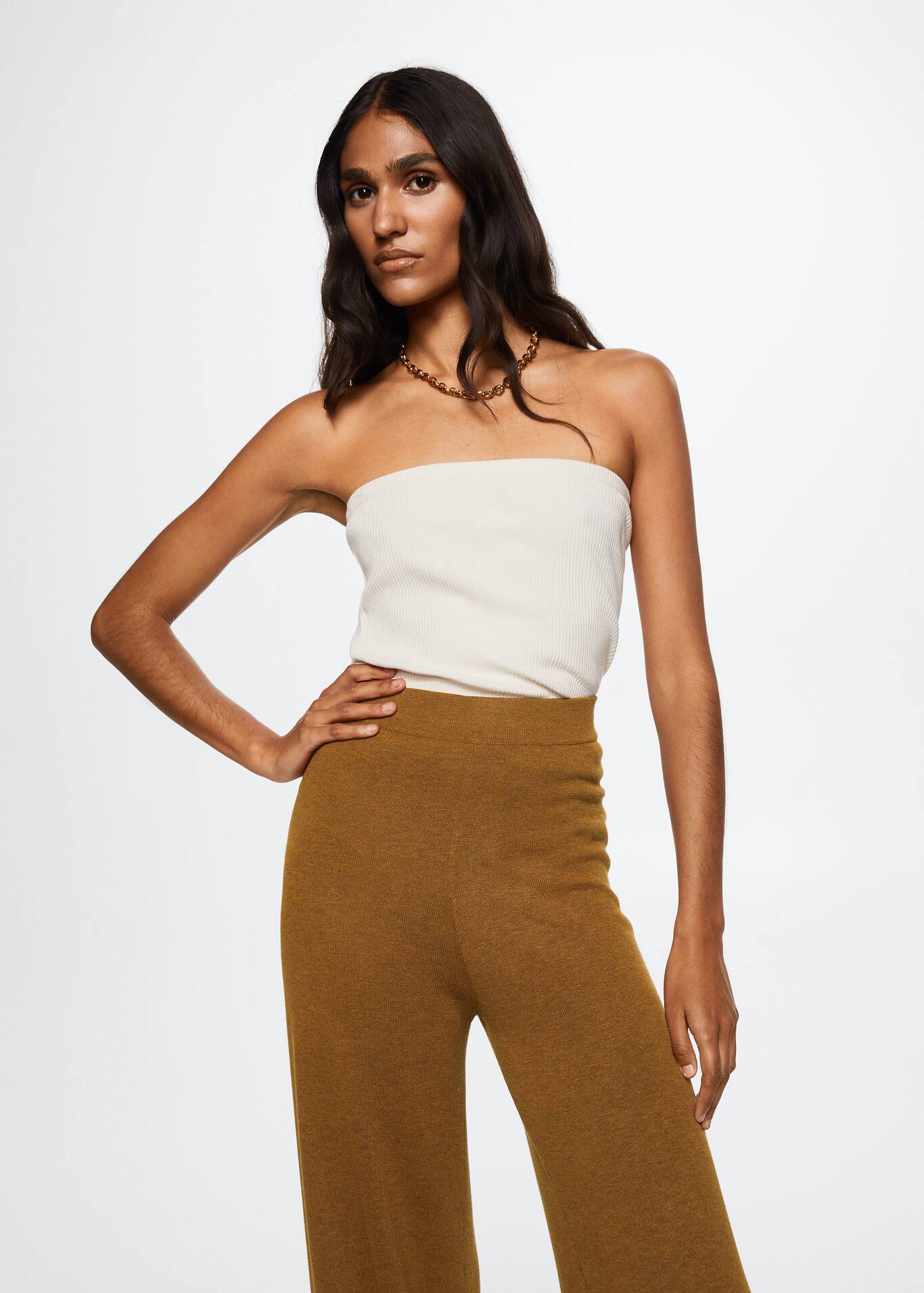 Side slit knit trousers Woman MANGO OUTLET United Kingdom