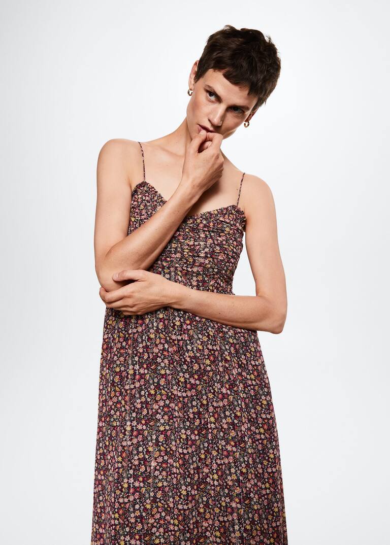Lurex floral dress Woman Mango Canada