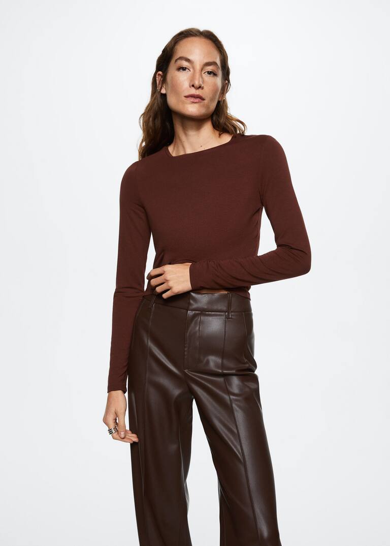 Leathereffect straight trousers Woman Mango Thailand