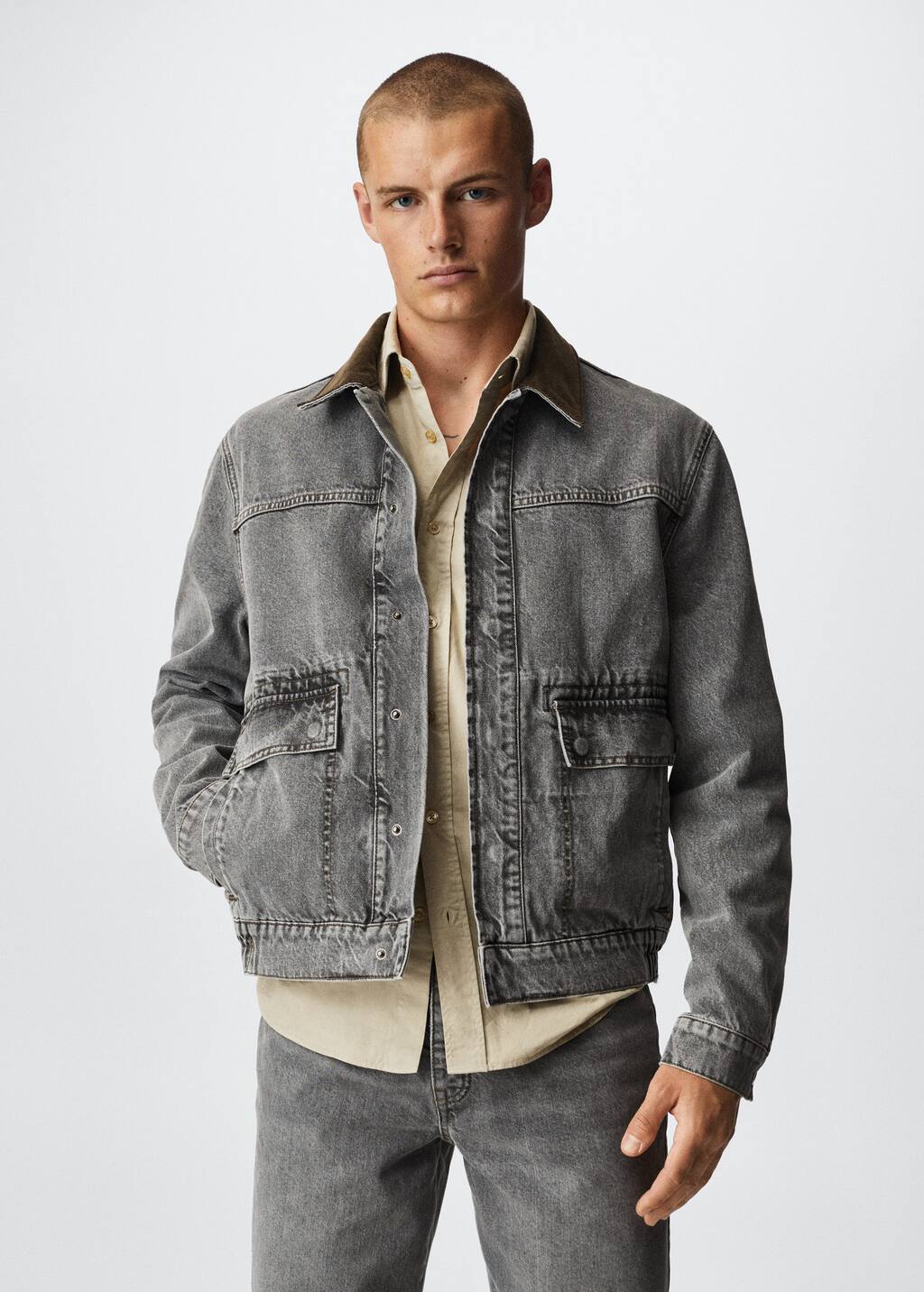 Mens denim jacket discount with corduroy collar