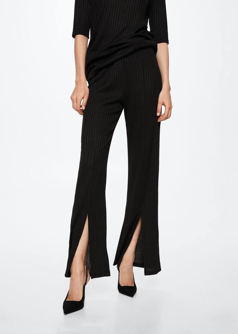 Gerippte hose mit seitenschlitz Damen Mango Schweiz