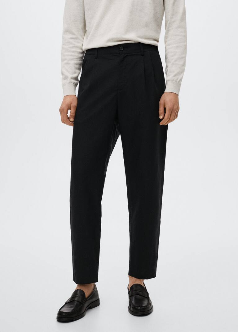Pleated linen lyocell pants Men Mango Man USA